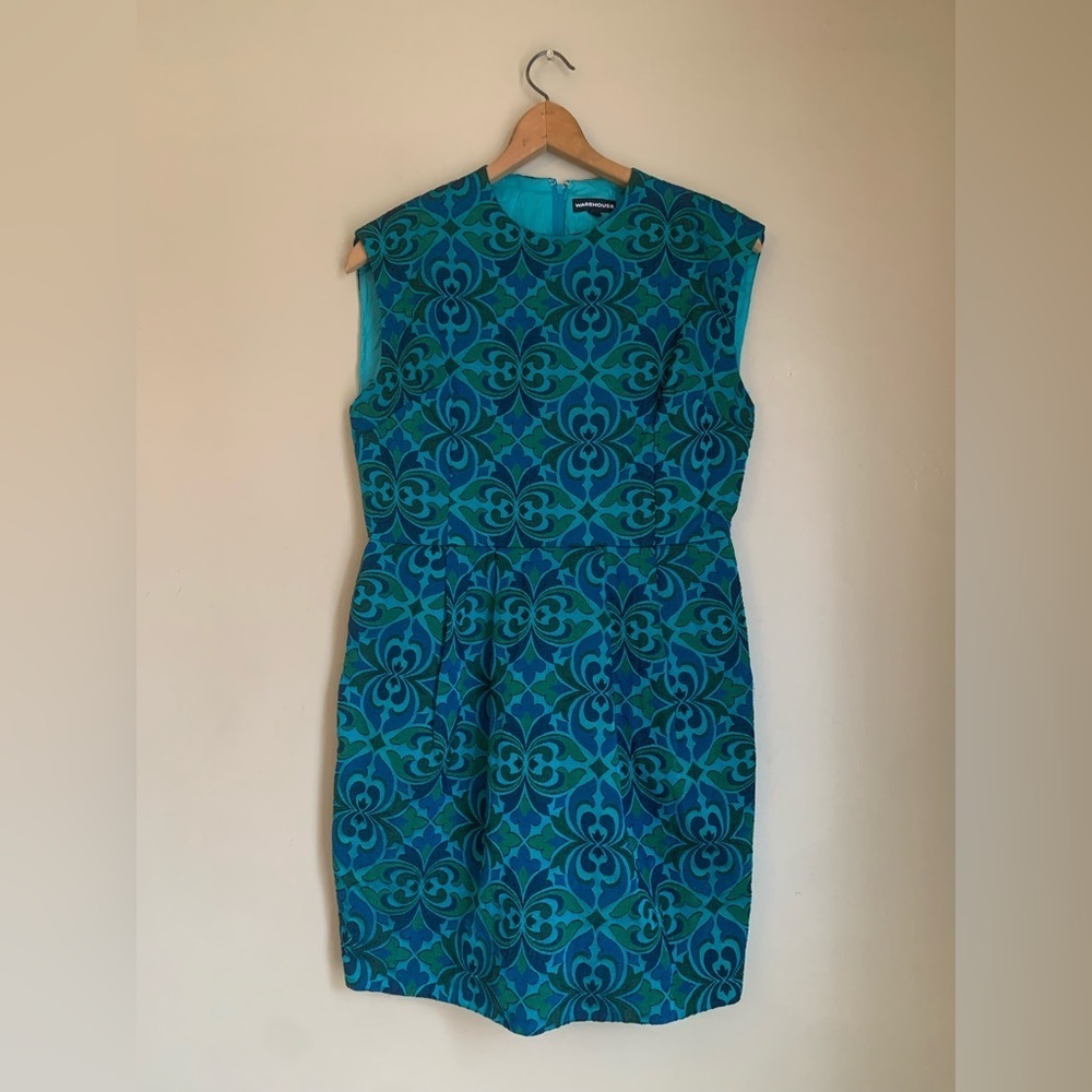 Warehouse Dress retro 60’s mini dress green blue dress